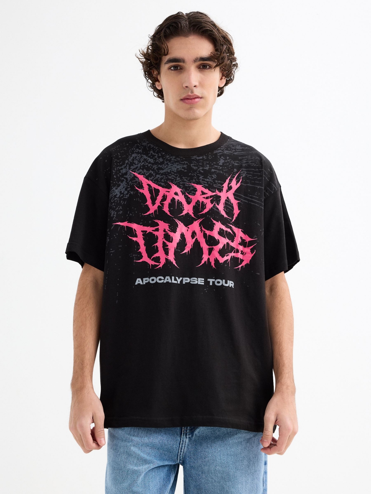 Camiseta de manga curta Dark Times preto vista meia frontal