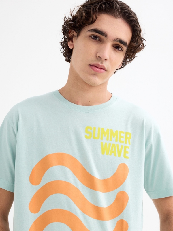 Camiseta manga corta Summer Wave verde vista detalle