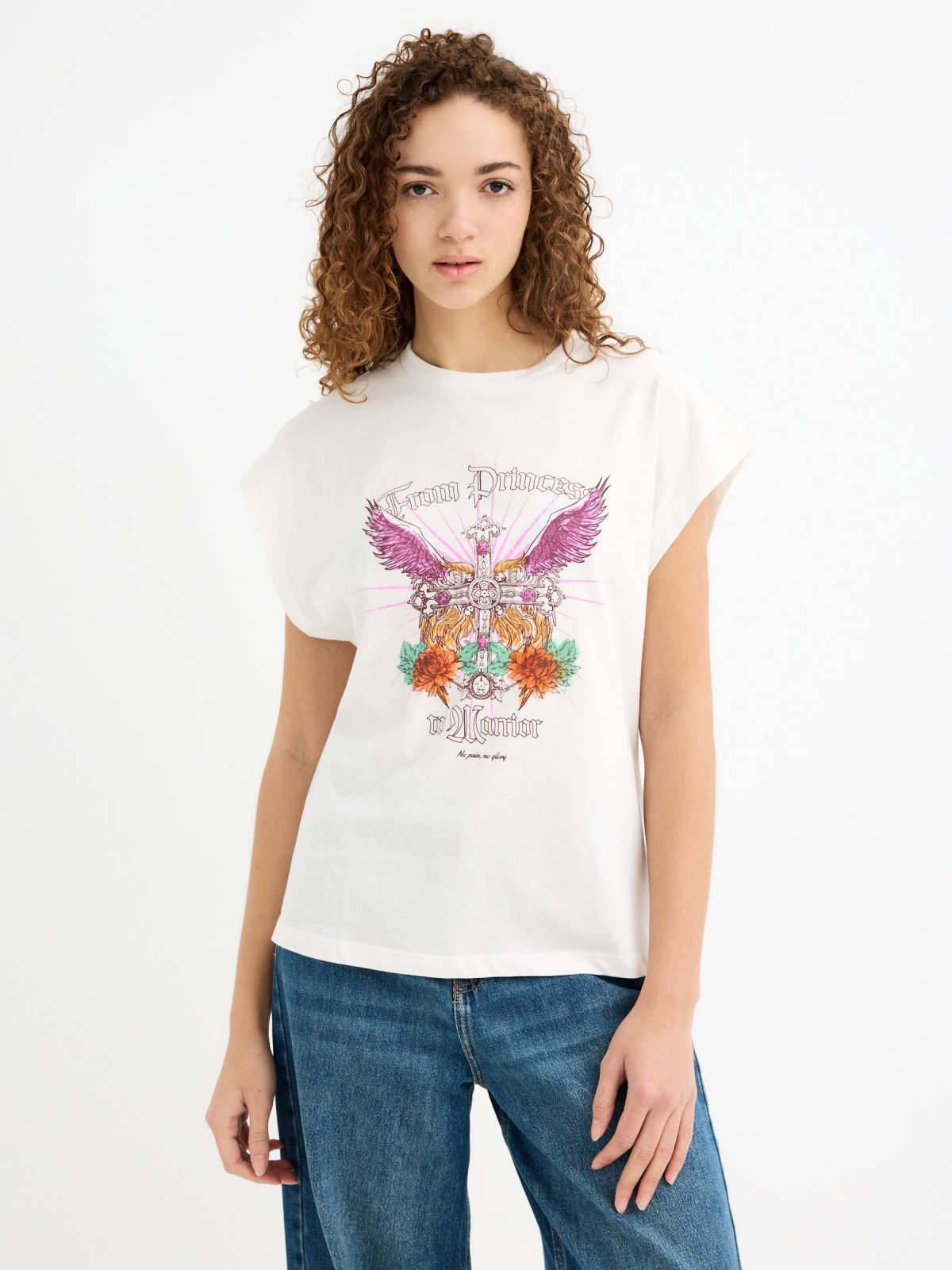 Camiseta oversize From Princess blanco roto vista media frontal