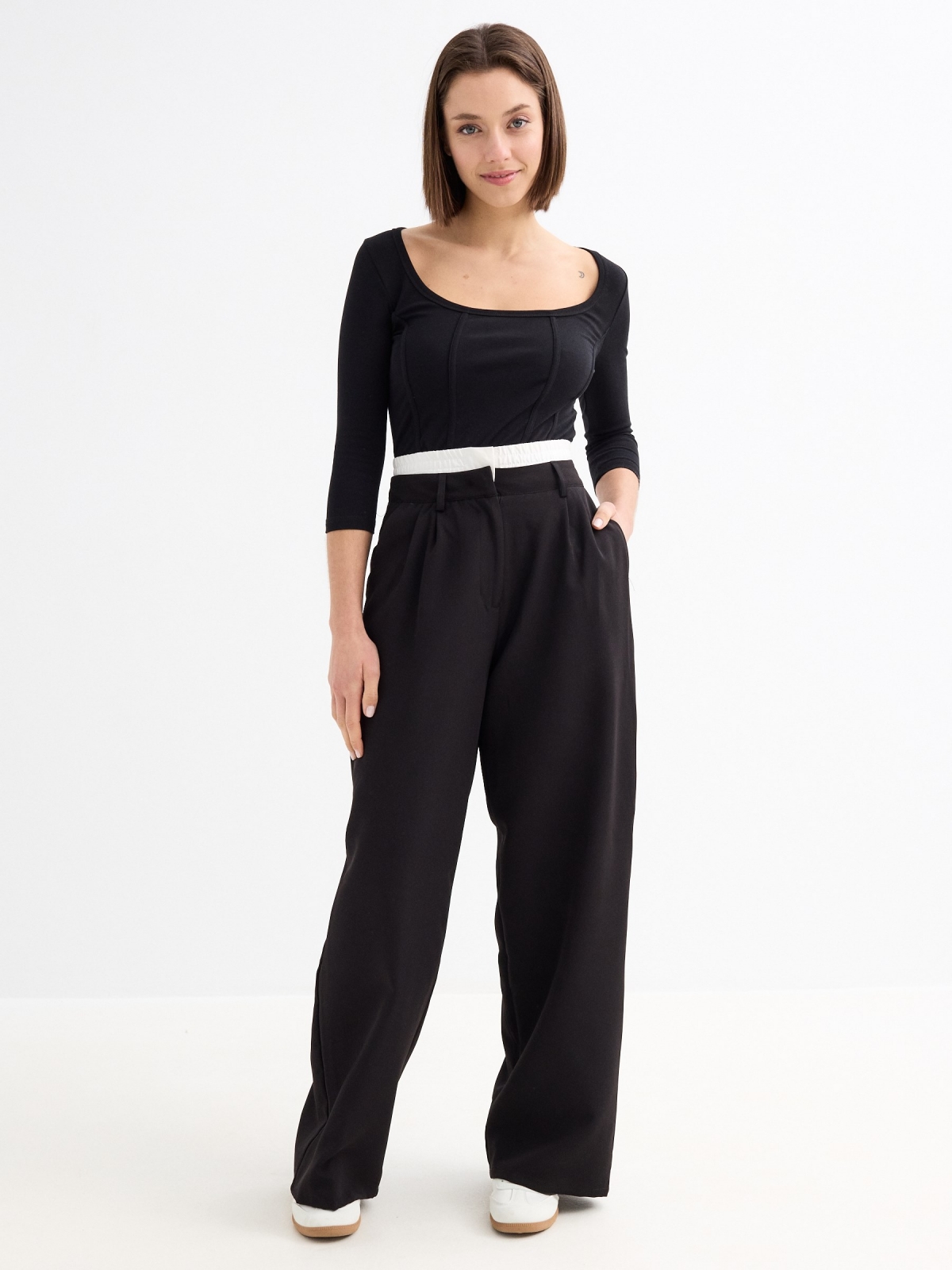 Ruffled waistband Tailoring  pants black general front view