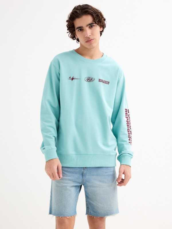 Sweatshirt Worldwide azul claro vista meia frontal