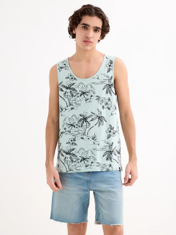 Camiseta tirantes hawaiana verde vista media frontal