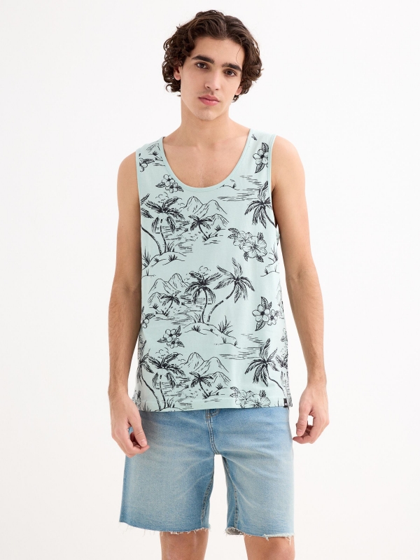 Hawaiian tank top green middle front view