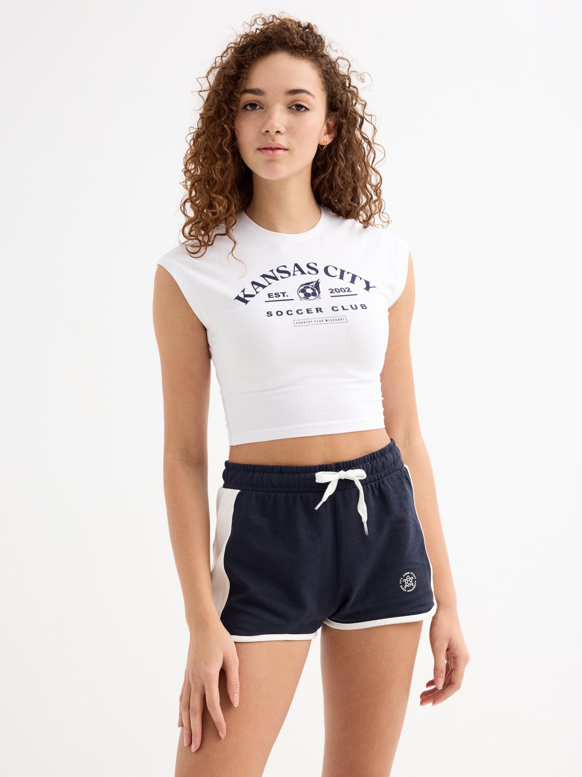 Two-tone sports shorts navy middle front view