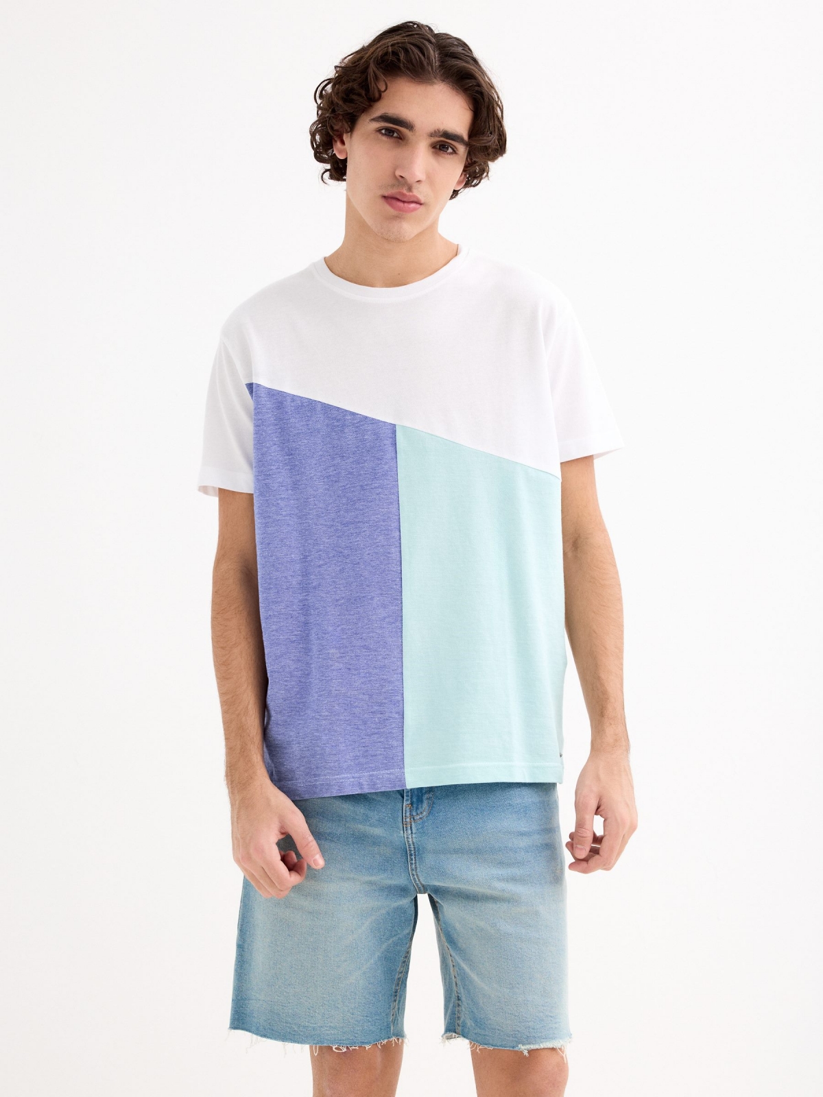 Asymmetric colour block t-shirt white middle front view