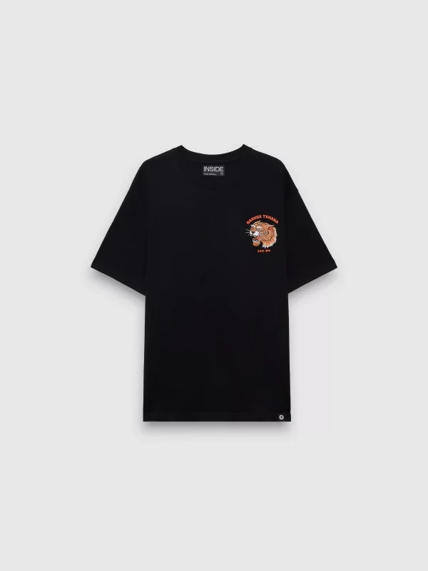 Camisa manga curta malha preto vista geral frontal