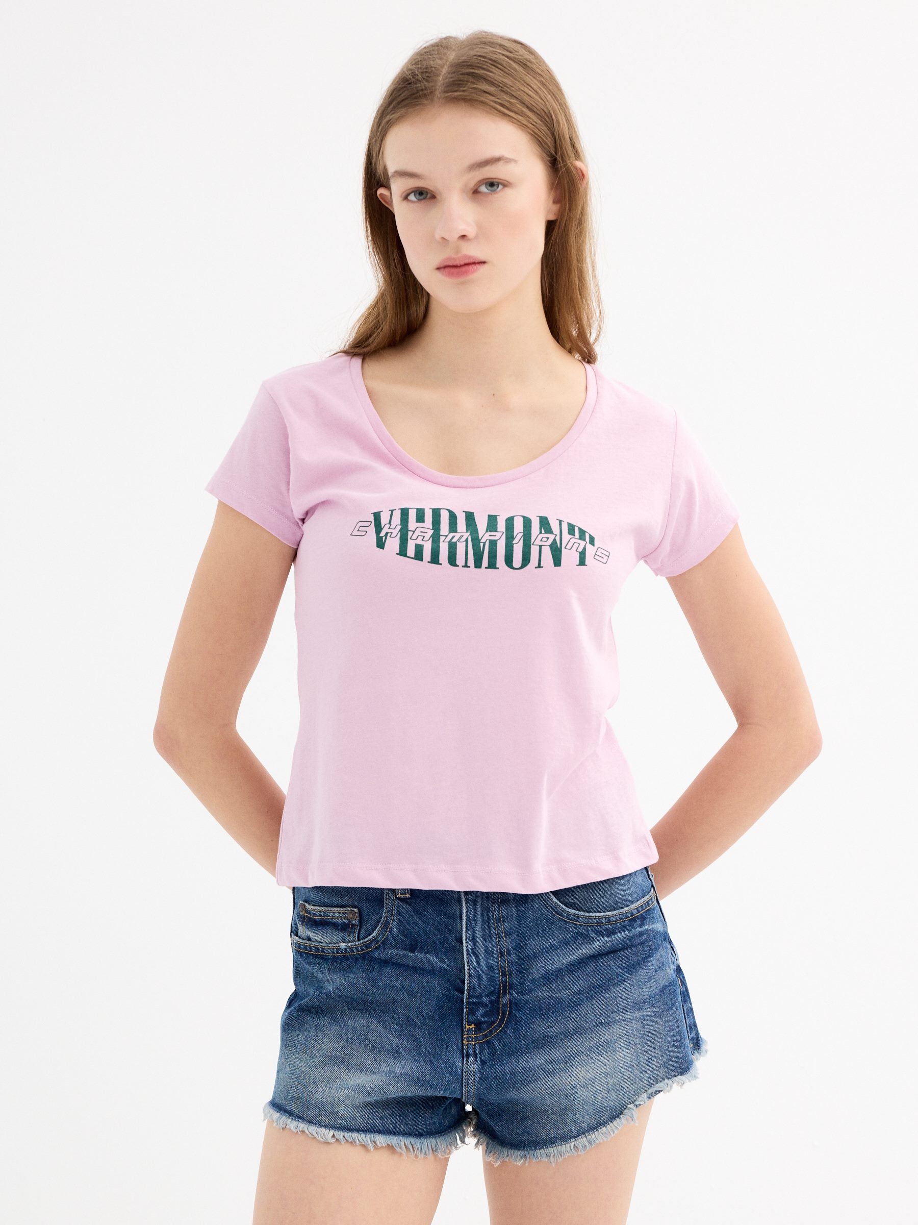 Vermont crop T-shirt mauve middle front view