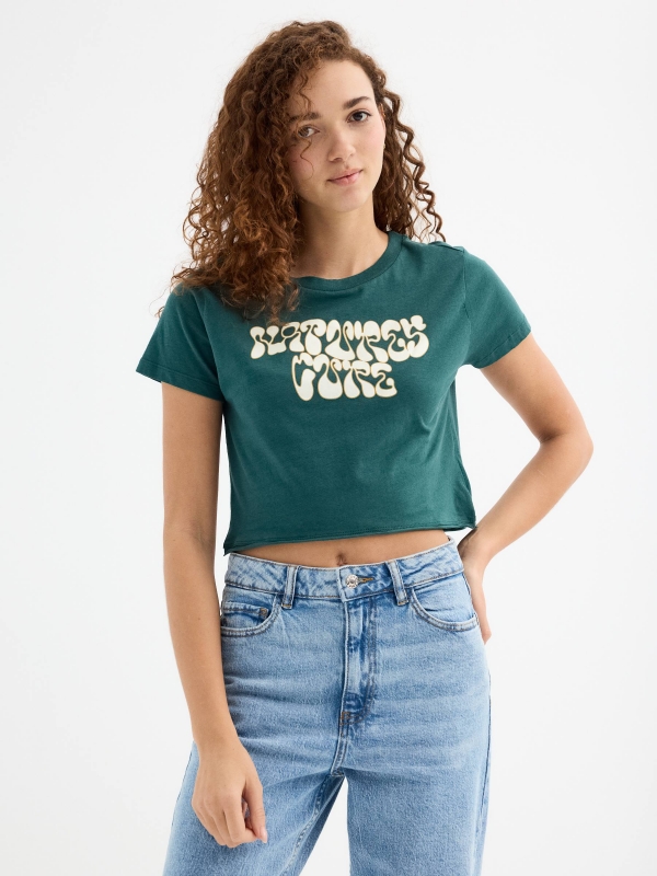 T-shirt Natures Cure verde escuro vista meia frontal