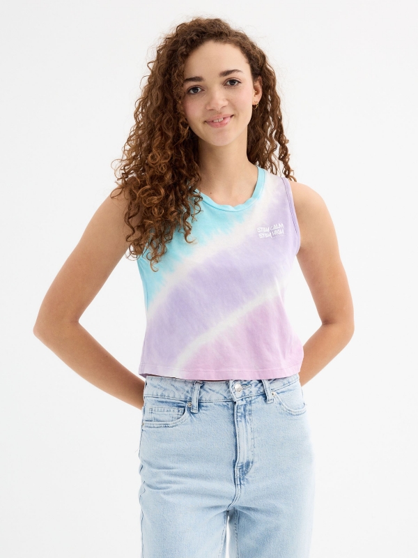 Tie dye sleeveless t-shirt multicolor middle front view