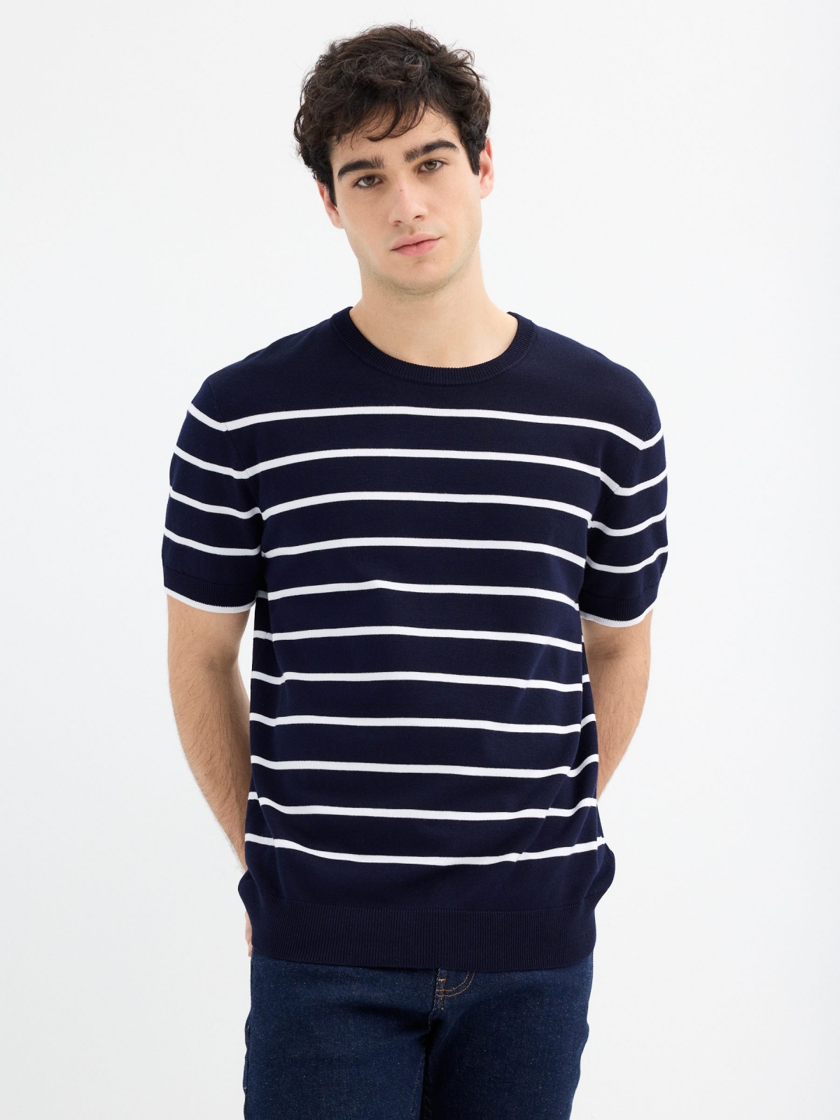 Short sleeve striped knit shirt