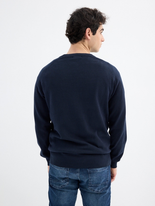 Basic Round Pullover blue middle back view
