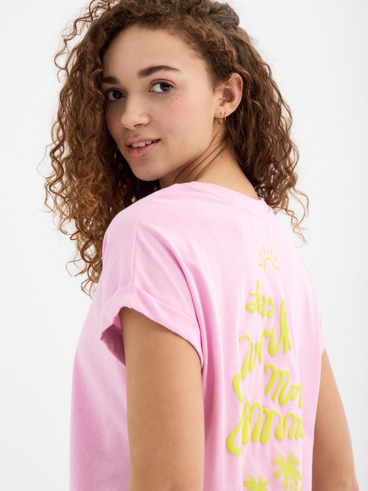 T-shirt More Summer magenta vista detalhe