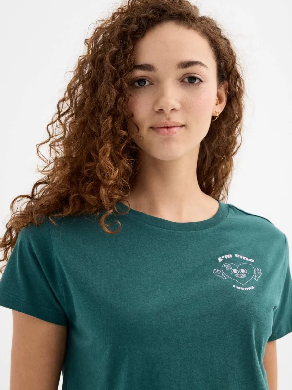  Camiseta cuello pico textura verde oliva vista frontal