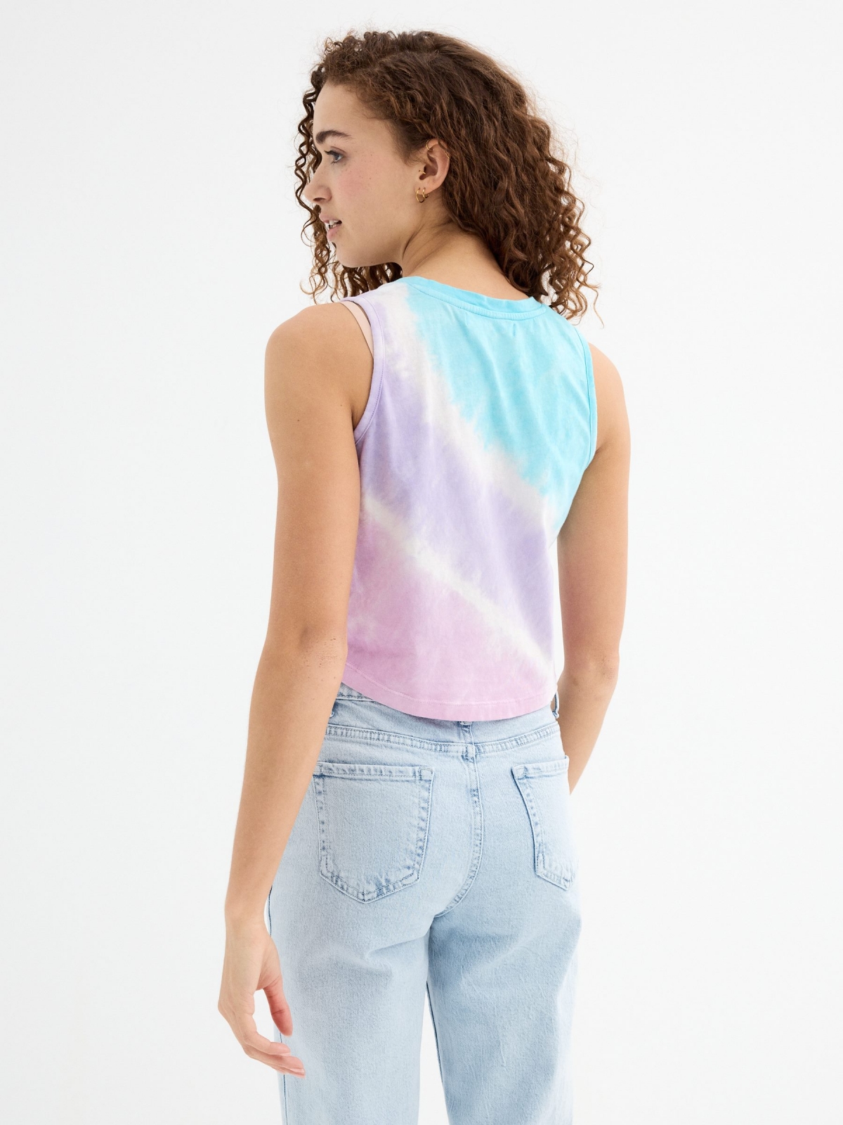 Camiseta tie dye sin mangas multicolor vista media trasera