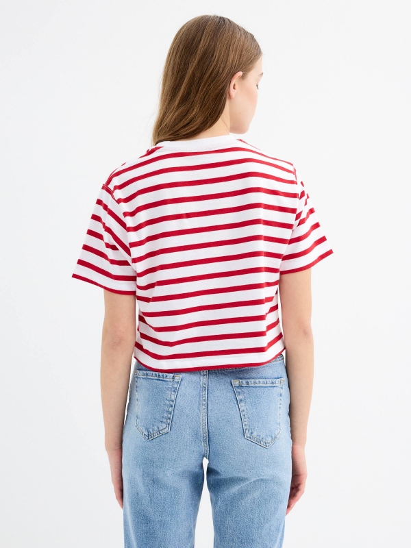 Short sleeve crop top Stripes carmine middle back view