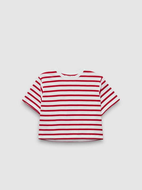  Short sleeve crop top Stripes carmine front view