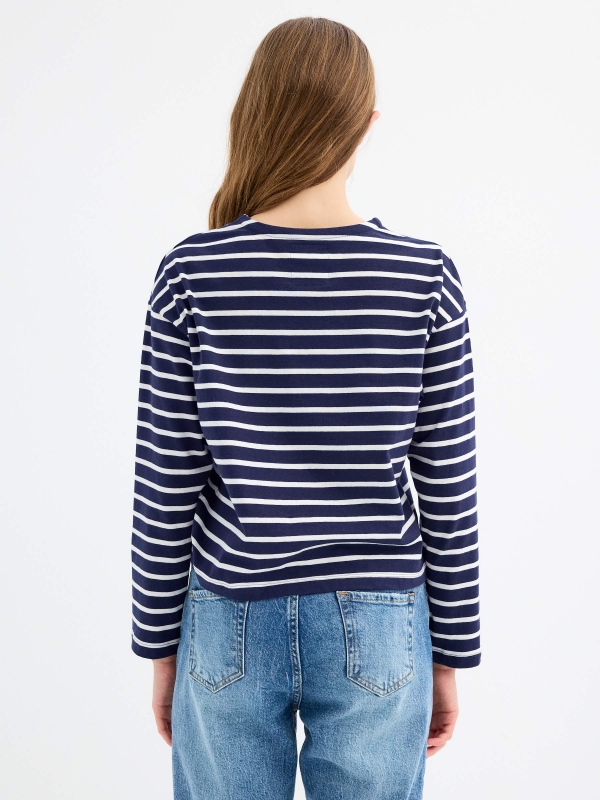 Long sleeve striped shirt navy middle back view