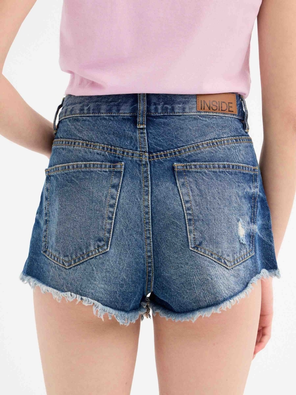 Frayed denim shorts blue back detail view