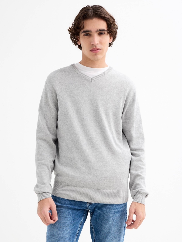 Basic Navy Blue Sweater grey vigore middle front view