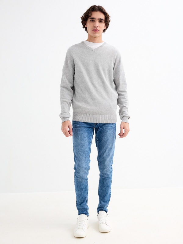Basic Navy Blue Sweater grey vigore general front view