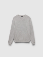%Pto% Jersey básico con cuello de pico gris vigoré vista frontal