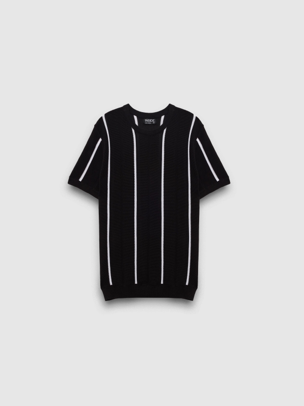  Striped knitted polo shirt black front view