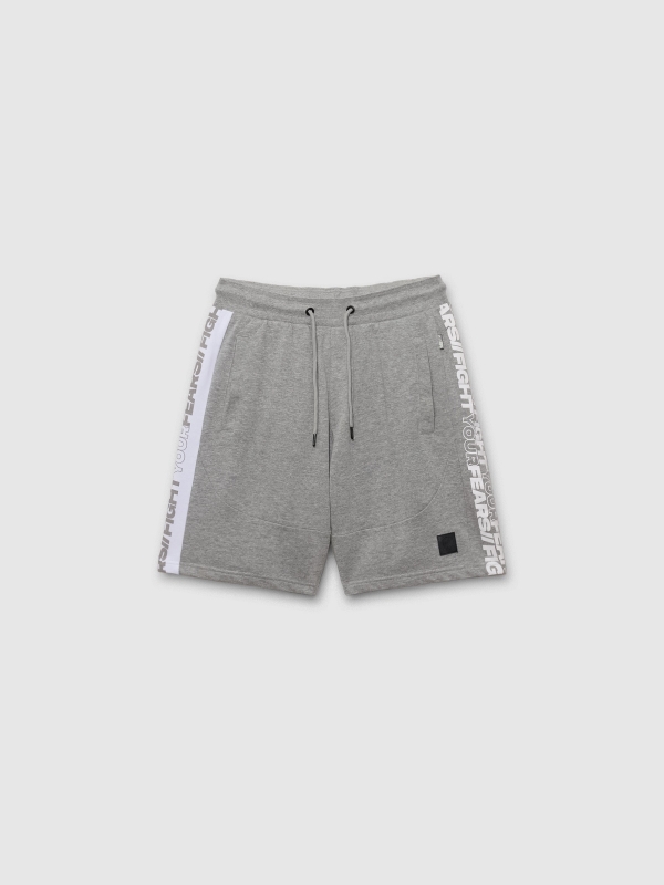  Bermuda jogger shorts with text grey front view