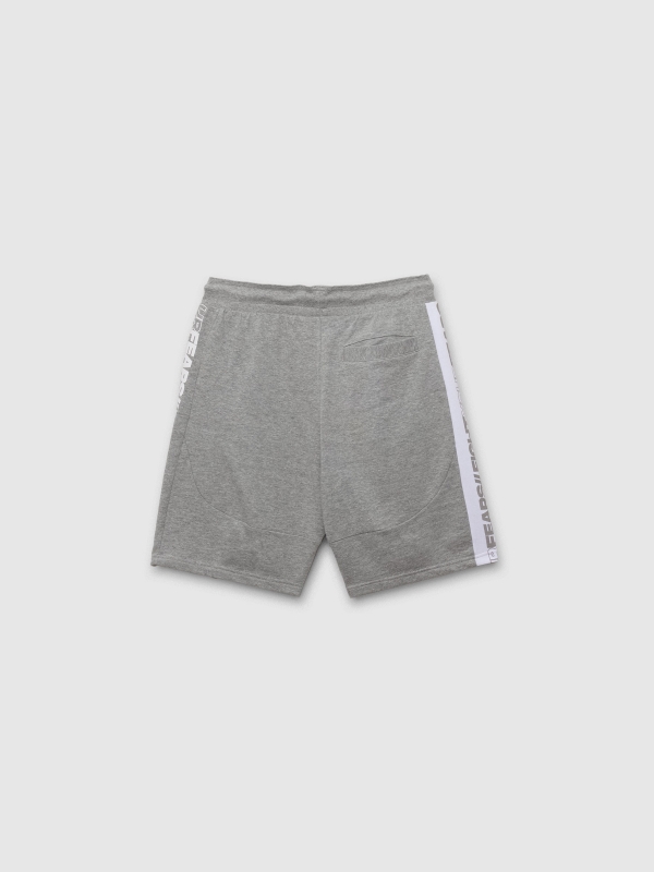 Bermuda jogger shorts with text grey back view