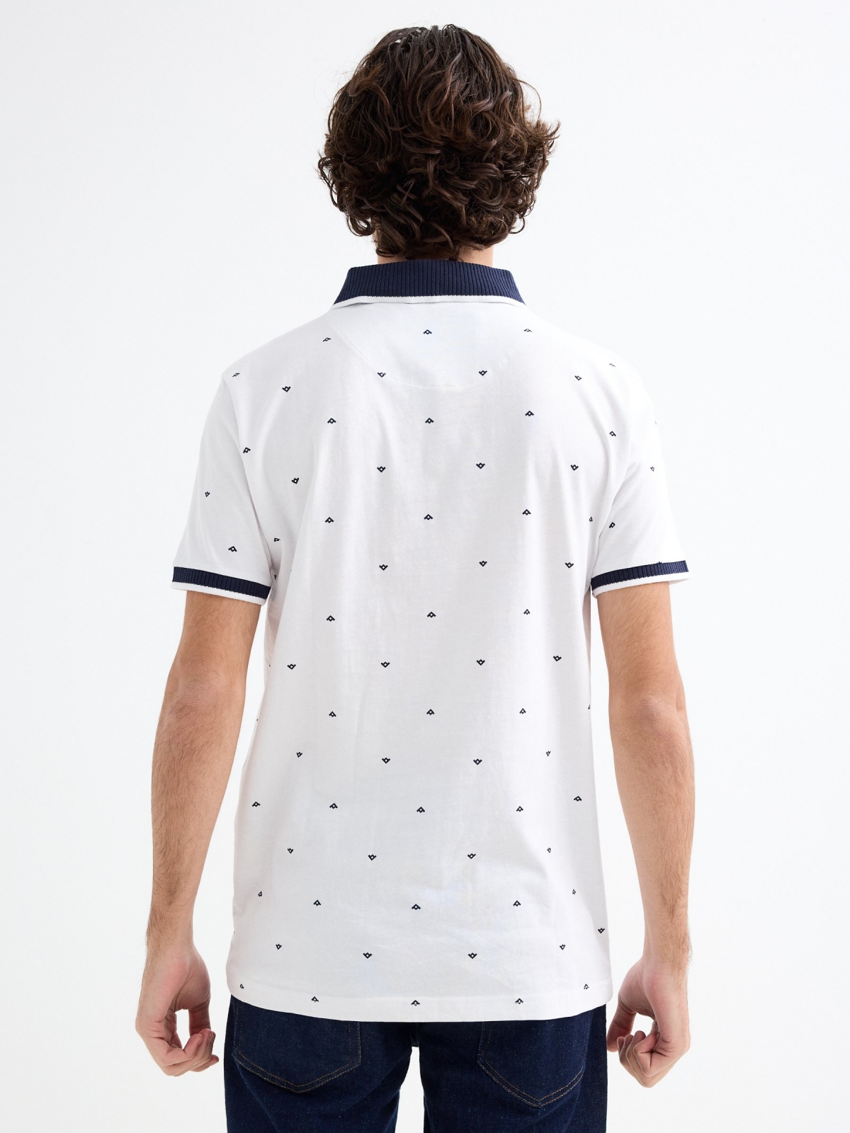 Miniature print polo shirt white middle back view