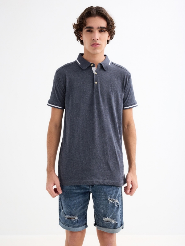 Dark gray casual polo shirt blue middle front view