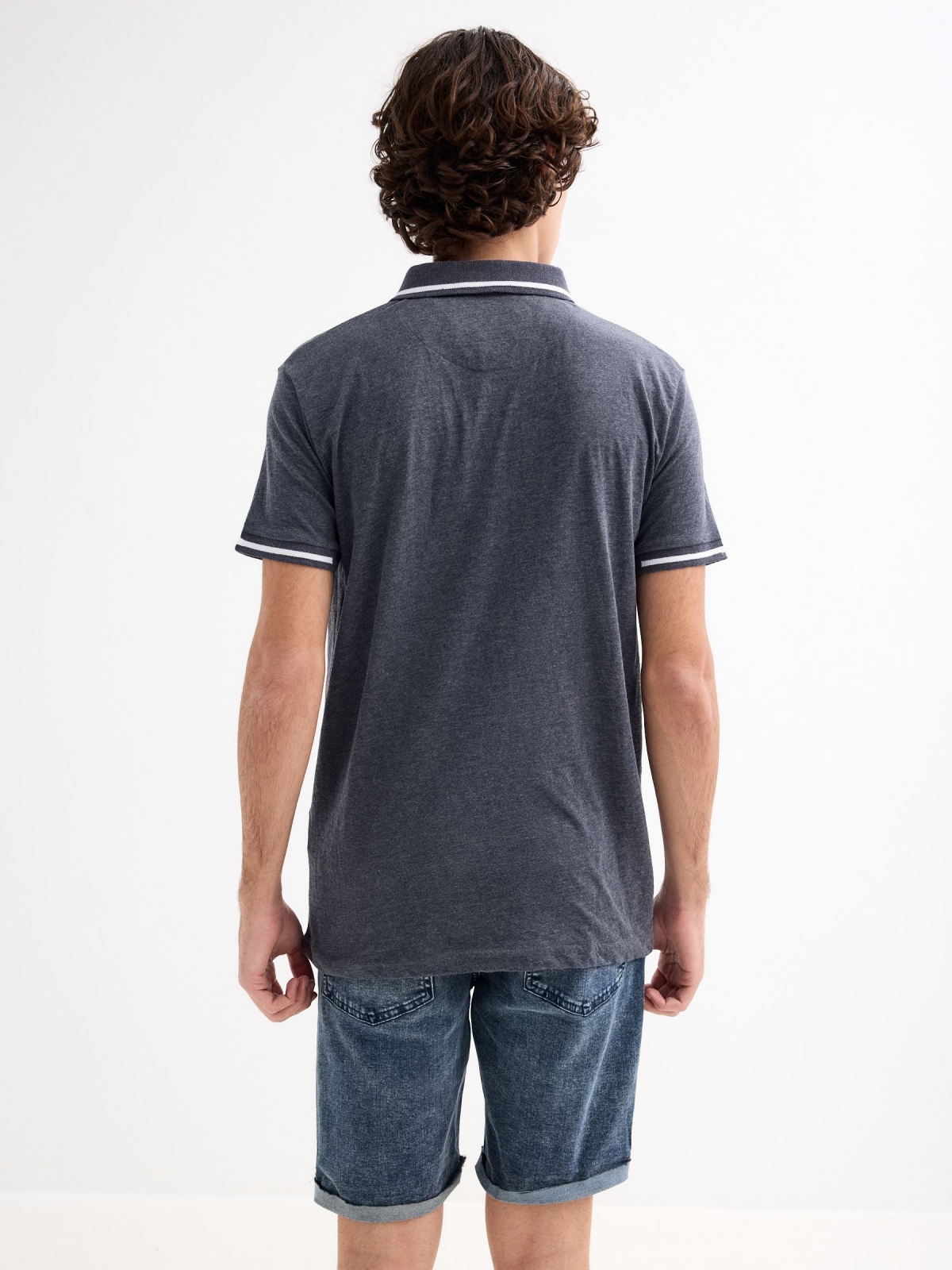 Dark gray casual polo shirt blue middle back view