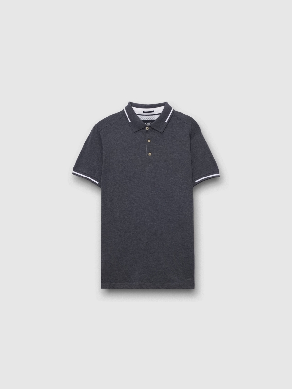  Dark gray casual polo shirt blue front view