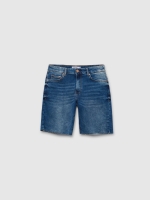 %Pto% Blue regular denim Bermuda shorts blue front view