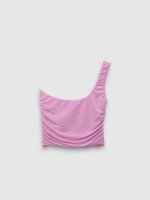 %Pto% Asymmetrical slim ruffled top magenta front view