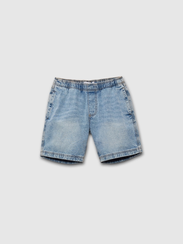  Denim jogger bermuda shorts with elastic blue front view