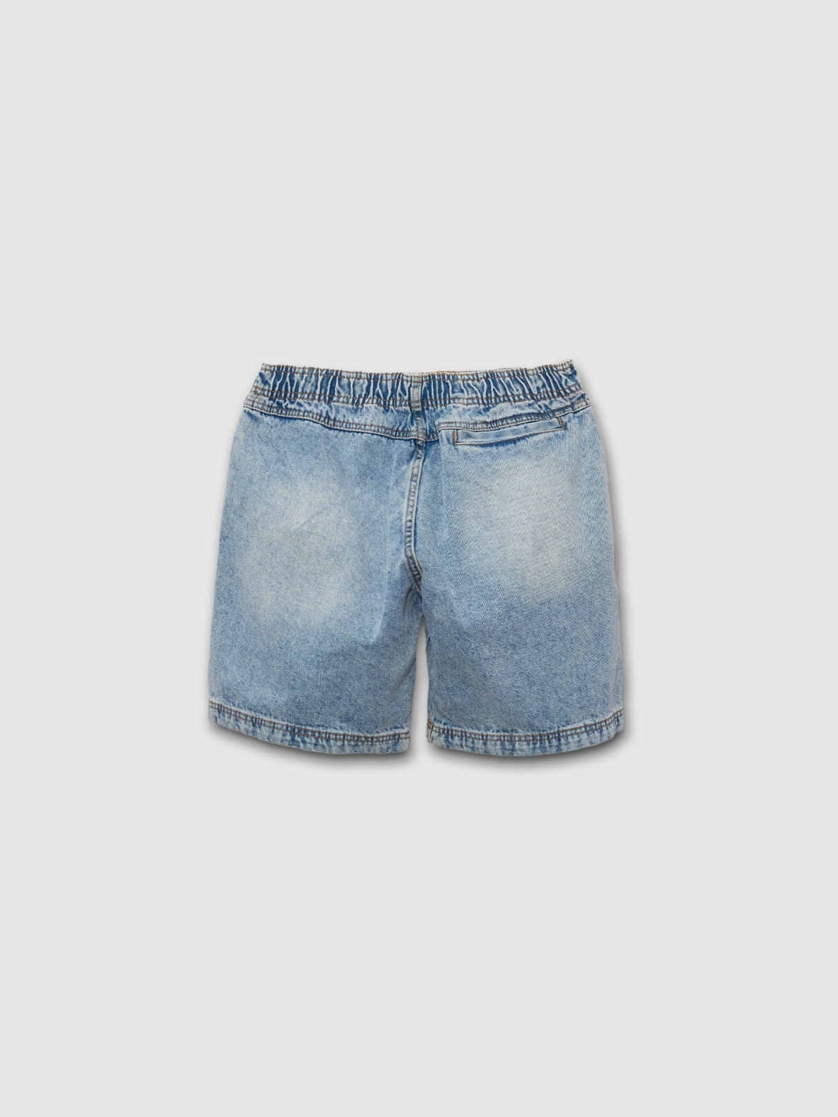 Denim jogger bermuda shorts with elastic blue back view