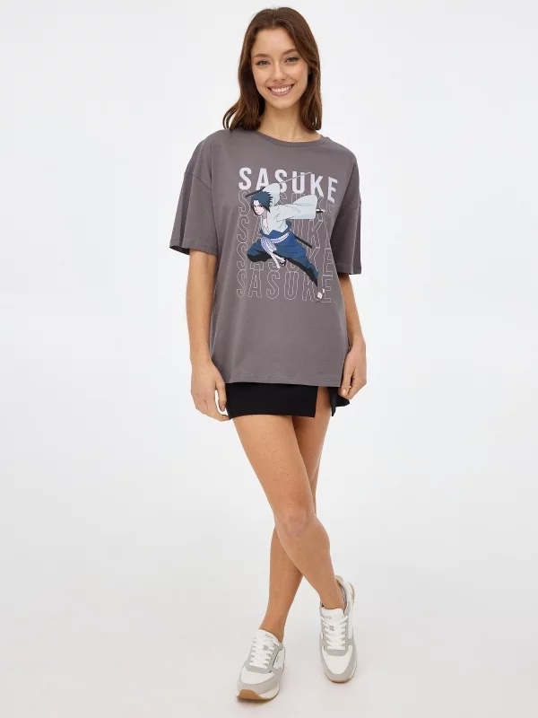 T-shirt Sasuke cinza escuro vista geral frontal