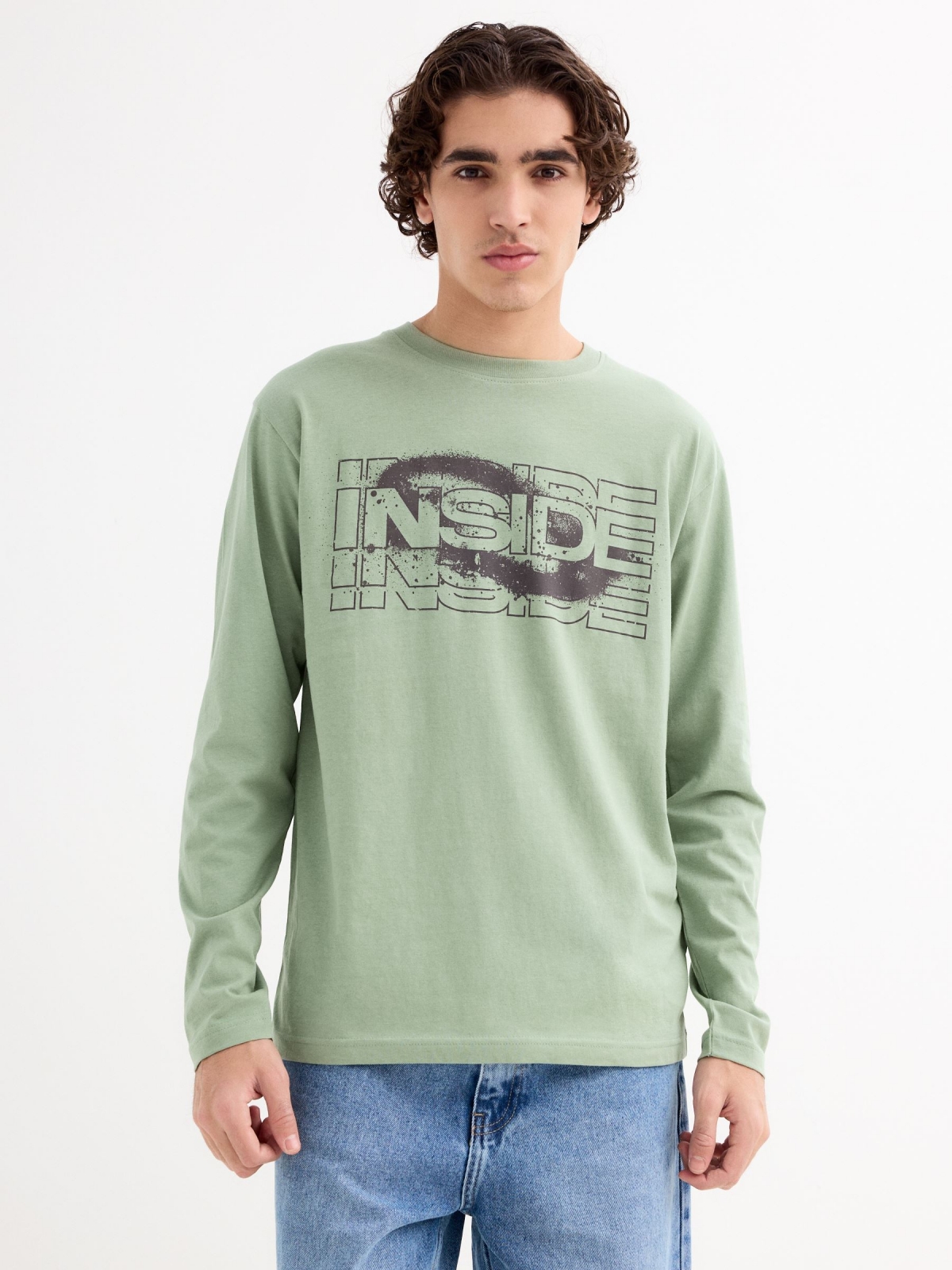 T-shirt normal INSIDE verde acinzentado vista meia frontal