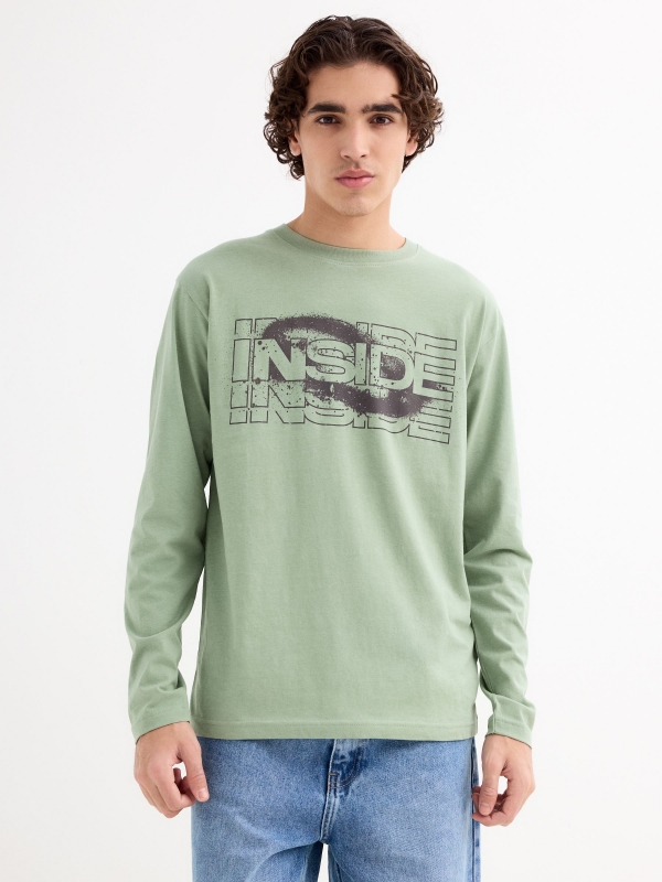 T-shirt normal INSIDE verde acinzentado vista meia frontal