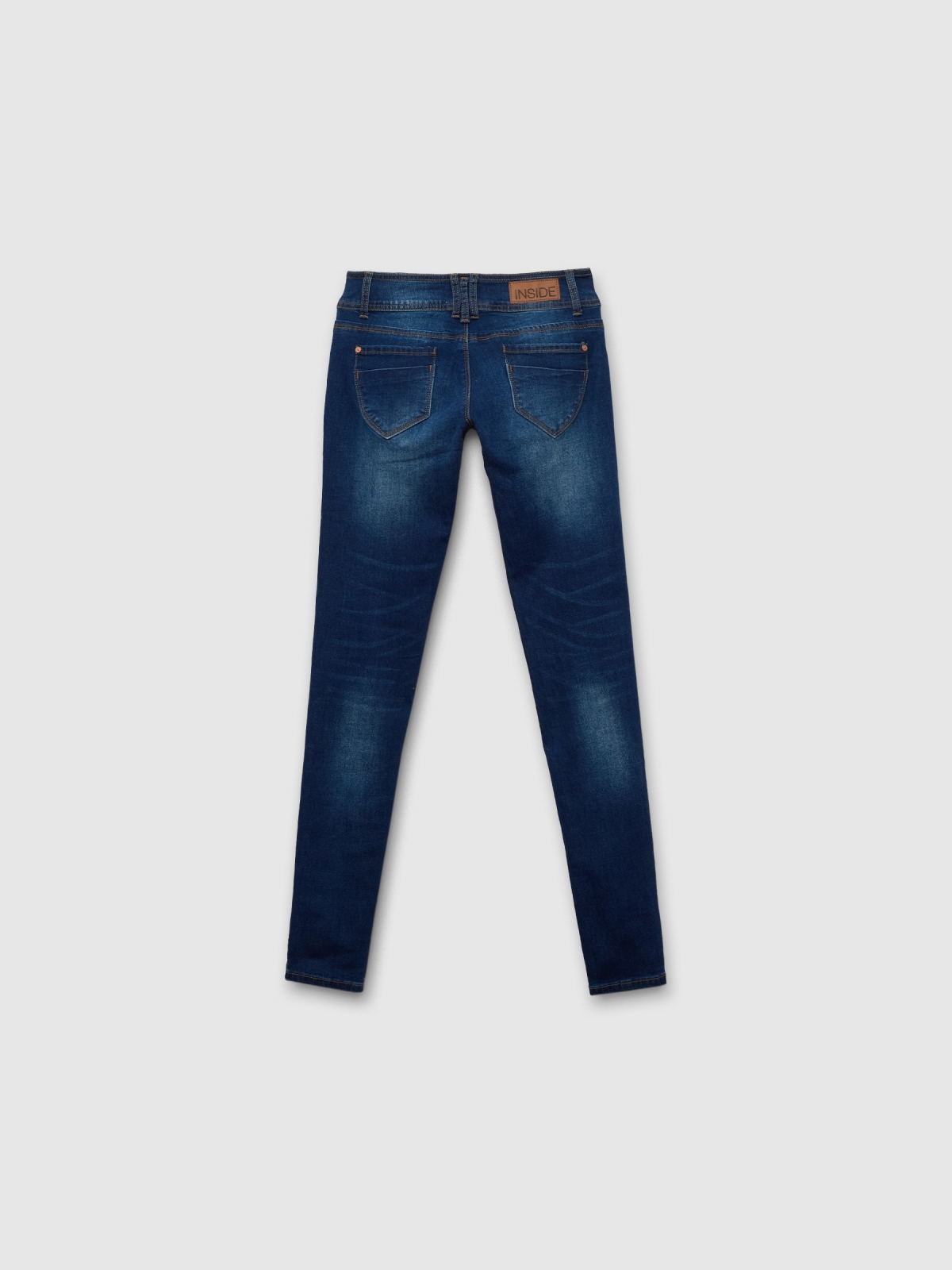 Jeans skinny gastado de cintura baixa azul vista traseira