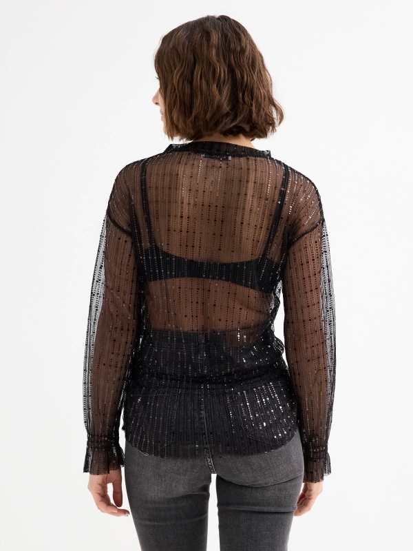 Transparent blouse with sparkles black middle back view