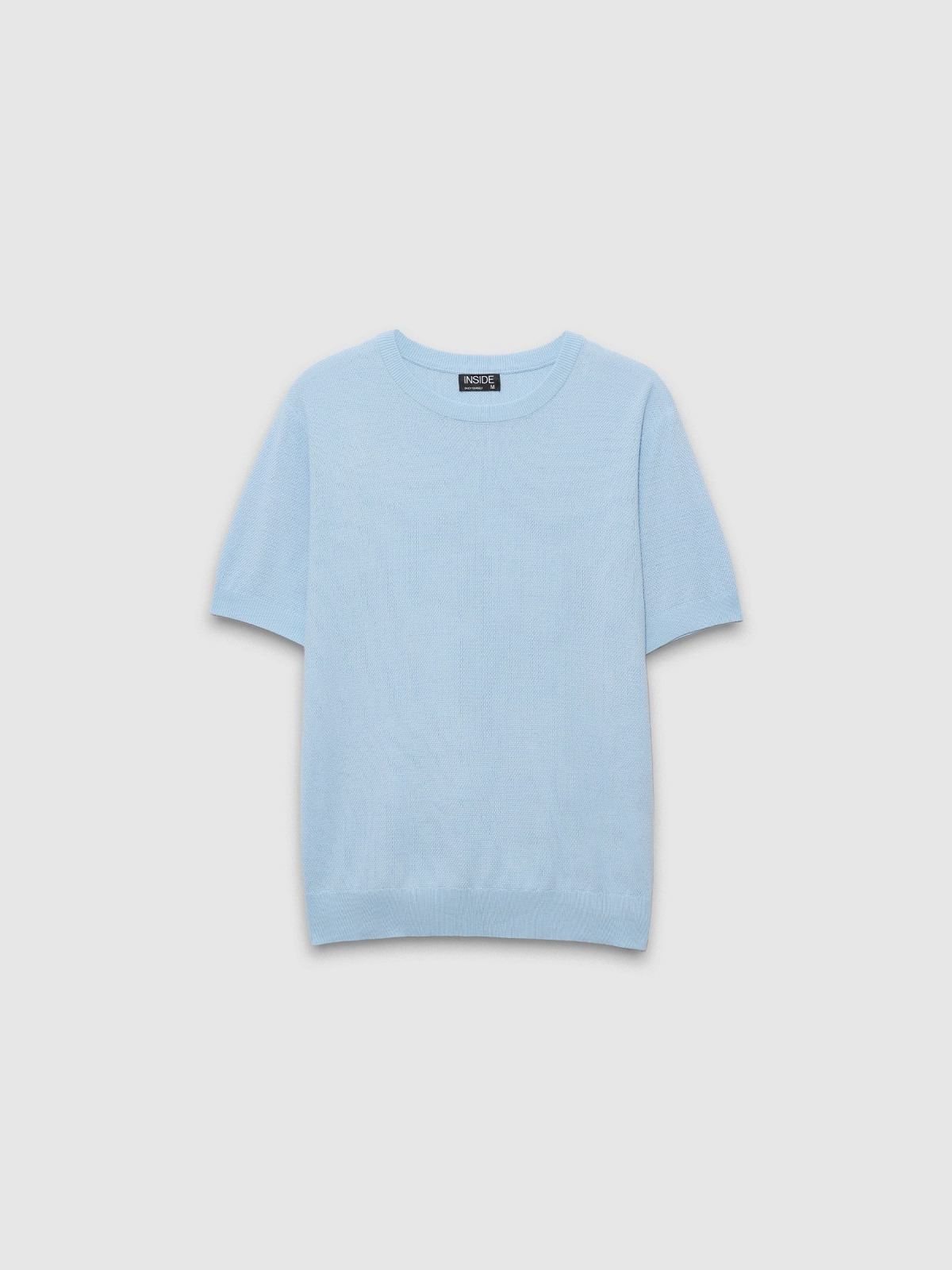  Camiseta de manga curta de malha fina azul claro vista frontal