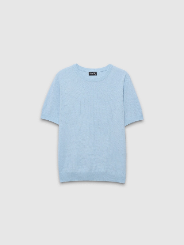  Camiseta de manga curta de malha fina azul claro vista frontal
