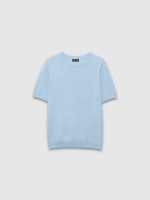 %Pto% Short sleeve fine knit t-shirt light blue front view