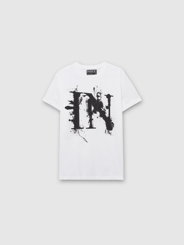  Short sleeve printed t-shirt Inside white front view