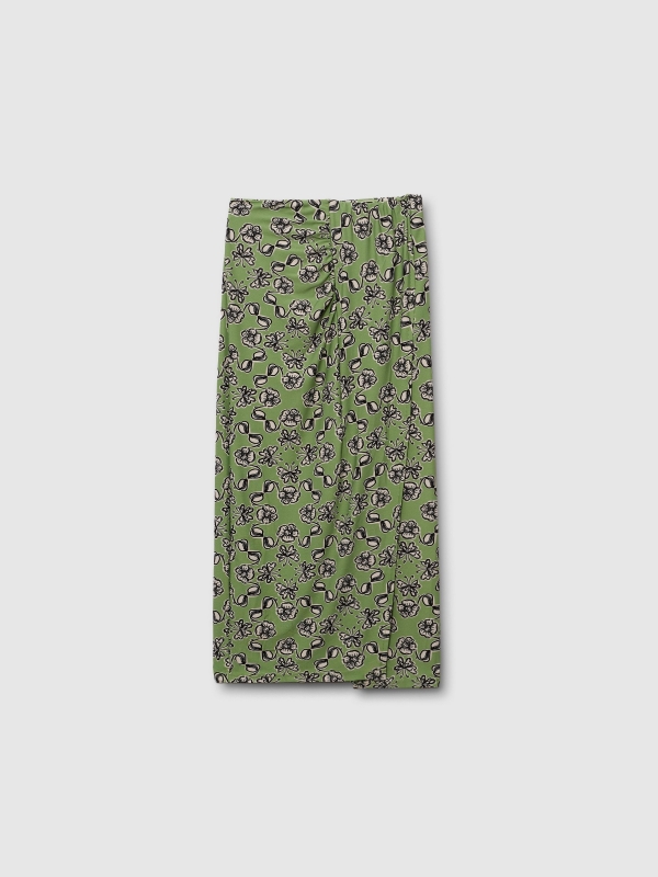  Floral print midi skirt olive green front view