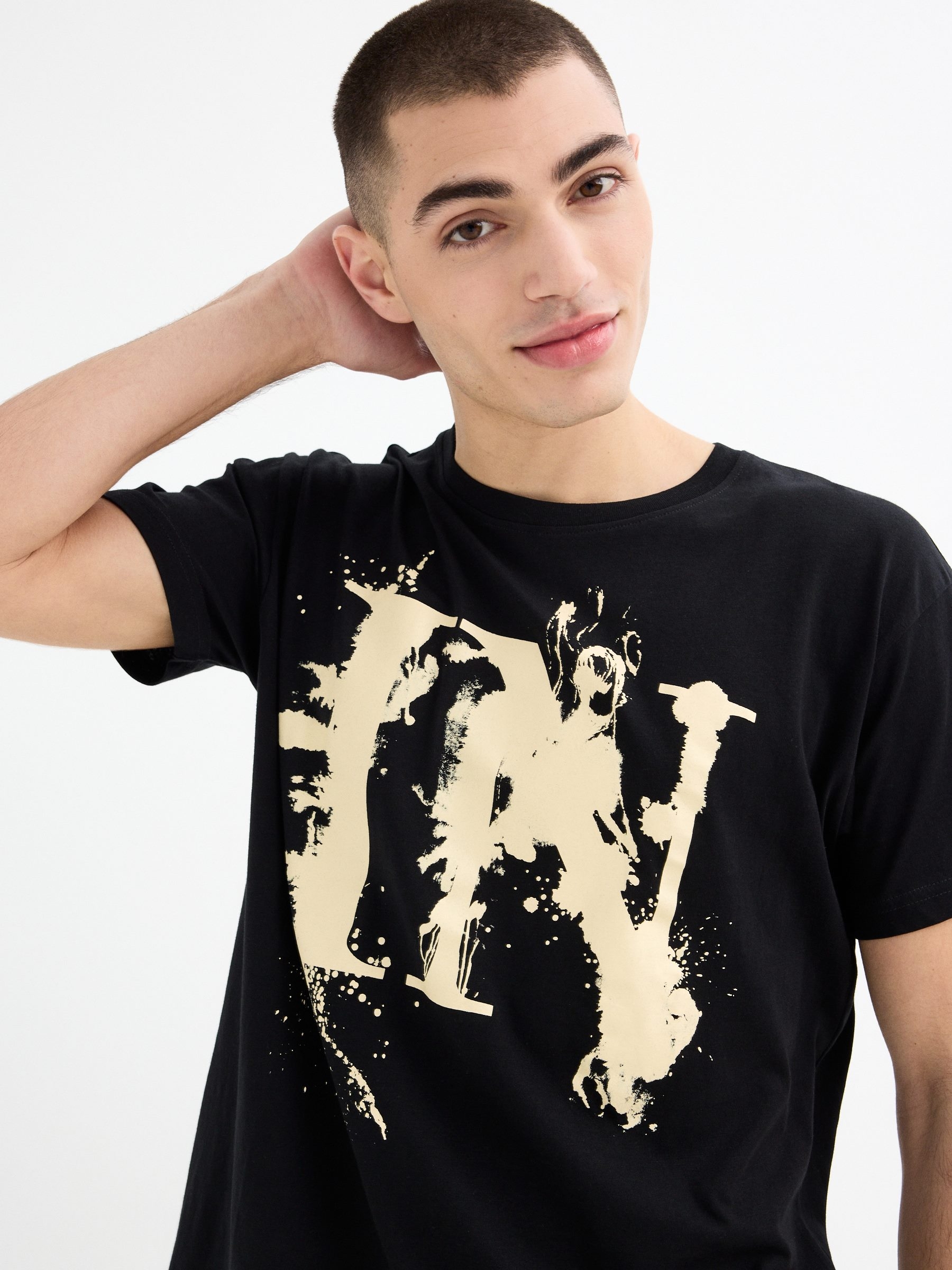 Short sleeve printed t-shirt Inside black middle front view
