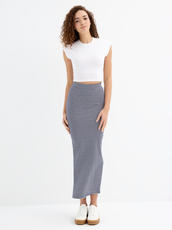 Long striped skirt navy middle front view