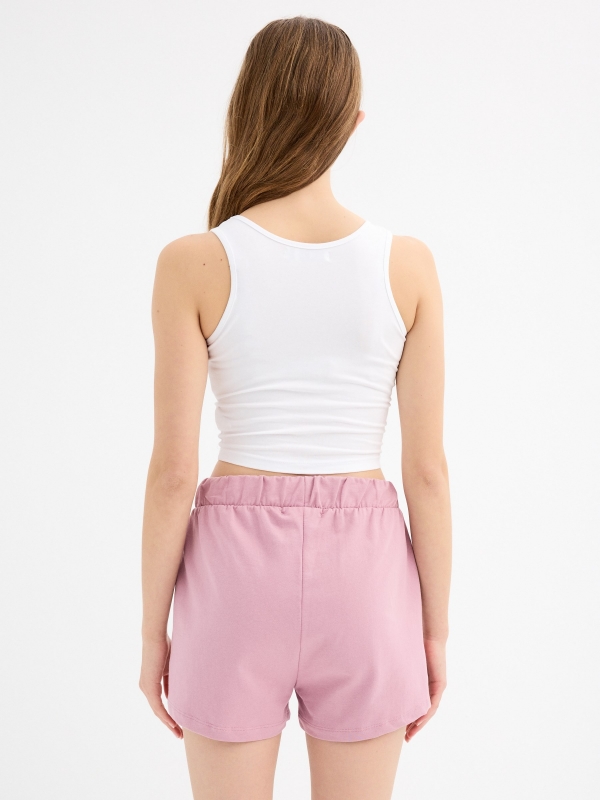 Shorts de cintura elástica com bolsos rosa pó vista meia traseira