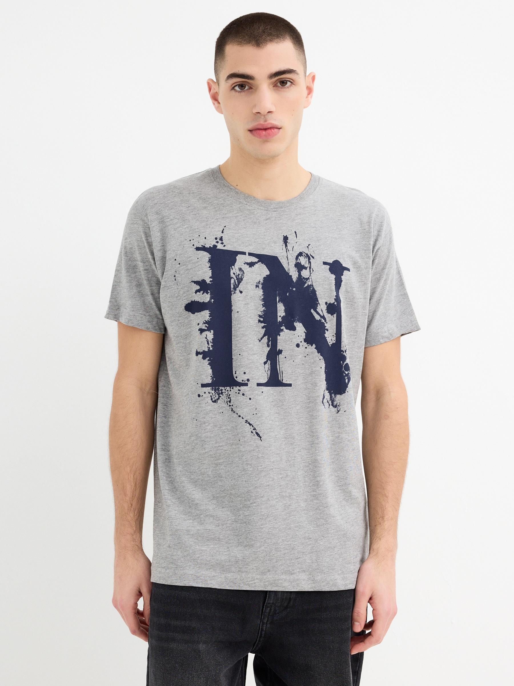 Camiseta manga curta estampada Inside melange meio vista meia frontal